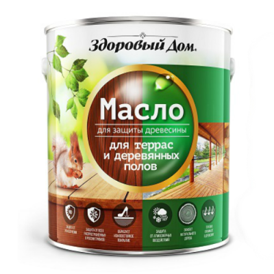 Масло для террас и деревянных полов Здоровый Дом 1,8л Махагон 0007077