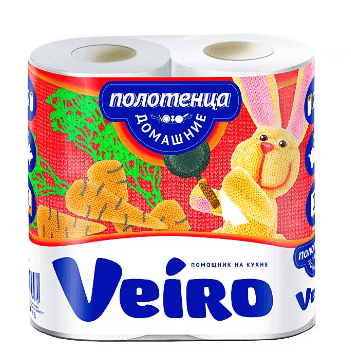 ВЕЙРО Полотенца бумажные Домашние ЭКОНОМ 2-х слойные Белые, 2 рулона  /3П22/