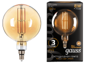 Лампа LED Gauss Vintage Filament G200 8W E27 200*300mm Amber 780lm 2400K 153802008 - - -распродажа 
