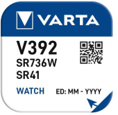 Батарейка часовая Varta 392, SR41W Silver Oxide 1.55V 