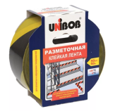 Лента клейкая разметочная 50мм* 50м  желточерная  Unibob арт 48905