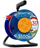 Удлинитель DOMTOK 30м ПВС 2х1.5, 3.5кВт, 16А, IP20, 4гн Б/З, катушка 2446 