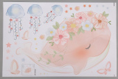 Наклейка интерьерная, пластик "Китёнок с цветами и медузы" 40х60см 5494904 