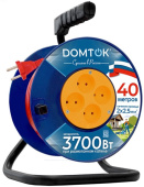 Удлинитель DOMTOK 40м ПВС 2х2.5, 3.7кВт, 16А, IP20, 4гн Б/З, катушка 2509 
