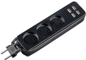 Удлинитель серии Travel, 1.8м, 3гн, 10A, б/з, 4USB 3.1A чёрный Uniel S-CT3-1,8U UL-00011137 