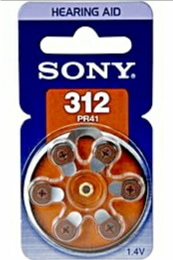 Батарейка  1,4V 312 (PR41)  дисковая Sony литиевая, для слуховых аппаратов (цена за 1шт)