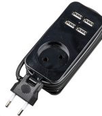 Удлинитель серии Travel, 1.5м, 1гн, 10A, б/з, 4USB 2.1A чёрный Uniel S-CT1-1,5U UL-00011133 