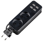Удлинитель серии Travel, 1.5м, 2гн, 10A, б/з, 4USB 2.1A чёрный Uniel S-CT2-1,5U UL-00011135 