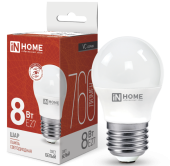 Лампа светодиодная LED-ШАР-VC 8Вт шар 4000К нейтр. бел. E27 760лм 230В IN HOME 4690612020570 