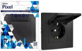 Розетка TOKOV Pixel 1м С/У, 16А, IP20, С/З шторки, крышка, карбон TKE-PX-R1ZSW1-C14 