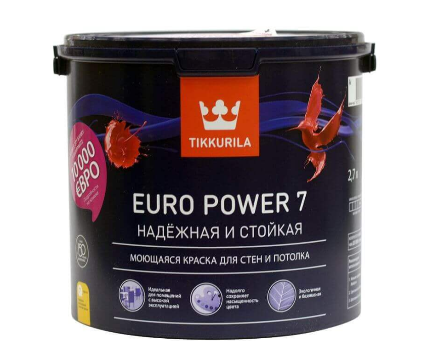 Евро 7 купить. Краска Tikkurila Euro Power-7. Tikkurila Euro Power 7 матовая база а 2,7 л. Краска Tikkurila Euro Power-7 цвет белый 9 л база а. Tikkurila Euro Power 7 (база а).