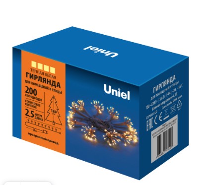 Гирлянда "Uniel" "Звезда" ULD-S0250-200/STA WARM WHITE, 2.5м, 200 диодов, тёплый свет UL-00008564