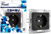 Розетка TOKOV Pixel 1м С/У, 16А, IP20, С/З шторки, карбон TKE-PX-R1ZSF-C14 