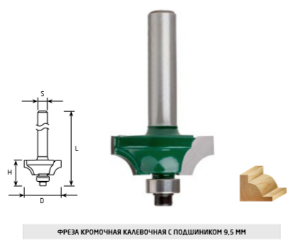 Фреза "FIT" кромочная калевочная с подшиником 9.5мм DxHxL=29х11х54мм, хвостовик 8мм  3609-081129