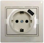 Розетка Лезард 1М С/У С/З +USB2.1А крем 701-0303-181 
