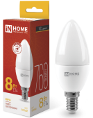 Лампа Светодиодная LED-СВЕЧА-VC 8Вт 230В Е14 3000К 760Лм IN HOME 4690612020426 