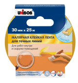 Лента малярная 30мм* 25м желтая для внутренних работ Unibob арт 91034