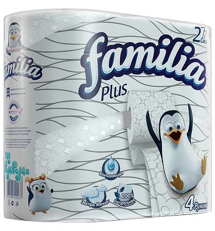 HAYAT "Familia Plus" Туалетная бумага белая  двухслойная, уп-4шт