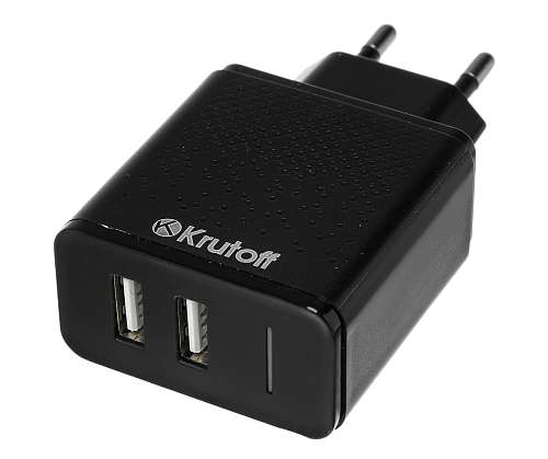 Сетевое зарядное устройство Krutoff, 2USB, 2.4A, черное  4669249