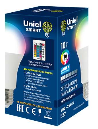 Лампа светодиодная груша 10W Uniel A60 RGB-свет (без пульта ДУ) UL-00006530