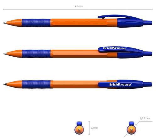 Ручка шариковая автоматическая Erich Krause R-301 Orange Matic & Grip синяя 0.7мм 4639465