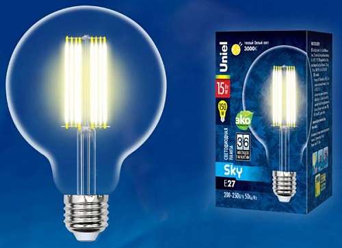 Лампа светодиодная Filament шар G-95 15W Е-27 UNEL sky теплый белый UL-00004864
