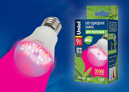 Лампа светодиодная для растений Uniel LED-A60-9W -SP-E27-CL ALM01WH  09645
