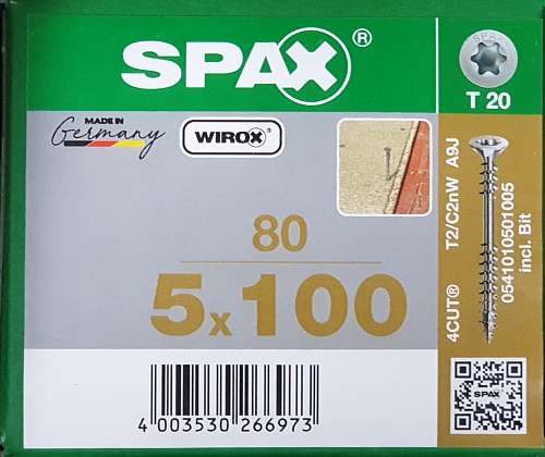 Саморез SPAX 5.0х100 для доски, фанеры,OSB, МДФ, бита T20  0541010501005 Цена за 1 саморез
