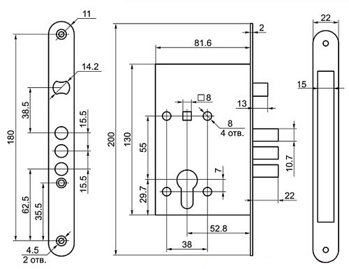 Замок врезной ЗВ 4-3155 РФ55-022 схема Замок врезной ЗВ 4-3155 РФ55-022 схема