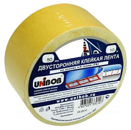 Лента двухсторонняя 50мм* 10м Unibob ткань арт 28213