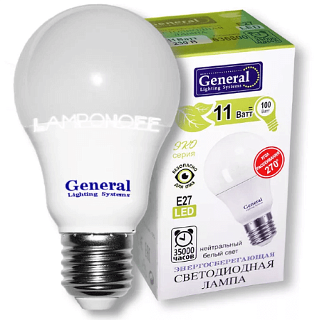 Лампа светодиодная LED 11Вт Е27 220В 4500К GLDEN-WA60-11-230-E27