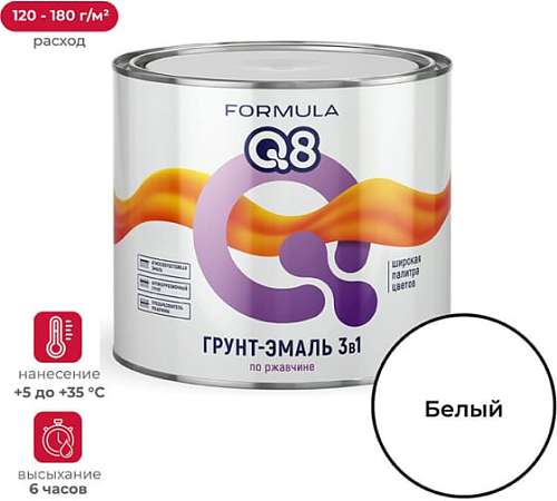 Грунт-эмаль по ржавчине Formula Q8 1,8кг белая 277214