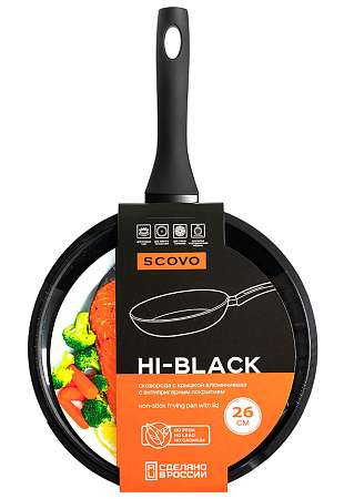 Сковорода 26см "Scovo" Hi-Black, HB-010 с антипригарным покрытием, с крышкой 260439