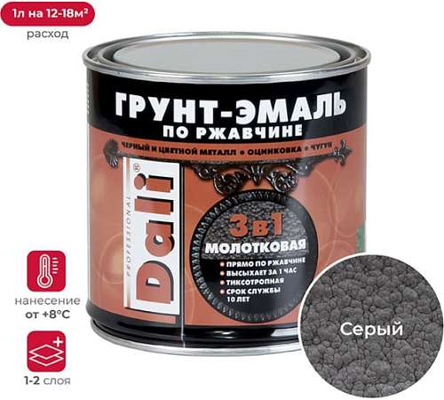 Грунт-эмаль по ржавчине Dali 0,75л  серая молотковая