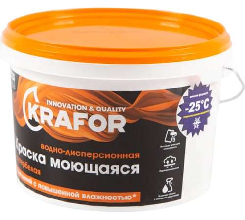 Краска Krafor интерьерная моющаяся супербелая  3кг 