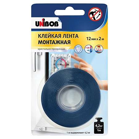 Лента двухсторонняя Unibob 12мм*2м прозрачная арт 75541