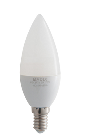 Лампа светодиодная "MadixLED" C37 7Вт E14 6000К свеча