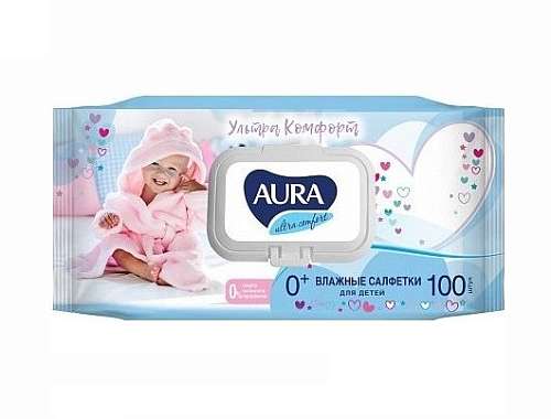 Салфетки влажные "Aura" 100шт Ultra Comfort, для детей 09752