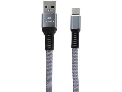 Кабель Maverick Textile & Metall C3, Type-C - USB, 3А, 1.2м, текстил. оплетка, серый  5193796