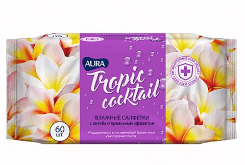 Салфетки влажные "Aura" 60шт (Tropic) антибактериальные