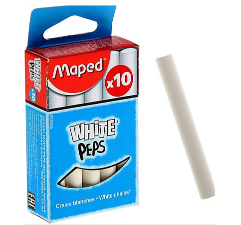 Набор мелков школьных белых 10 штук White'Peps, круглые, специальная формула «без грязи»  1320309