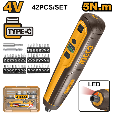 Отвертка аккумуляторная INGCO CSDLI0406 4В, 5Нм, 1/4"
