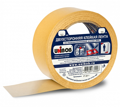 Лента двухсторонняя 50мм* 25м Unibob полипропилен арт 28212