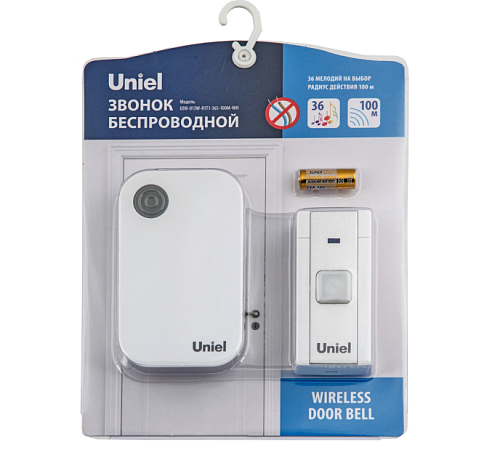  Звонок UNIEL UDB-013W беспроводной (32 мелодий, 100м)  UL-00006432  