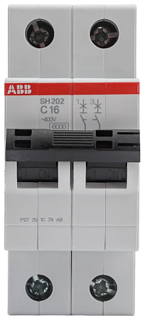  Автоматический выключатель ABB SH202 2п C 16А 6кА 2CDS212001R0164 модульный  