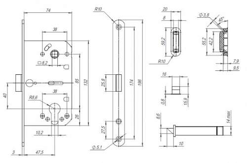 Корпус замка PUNTO ML85-50 чертёж