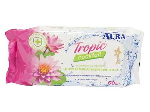 Салфетки влажные "Aura" 60шт (Tropic) освежающие