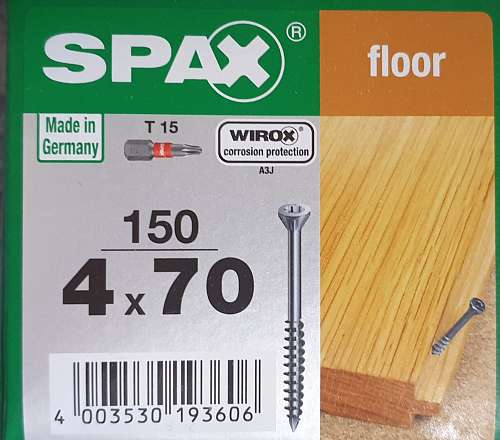 Саморез SPAX 4.0x70 для массивных полов, бита T15  4003530193606 Цена за 1 саморез