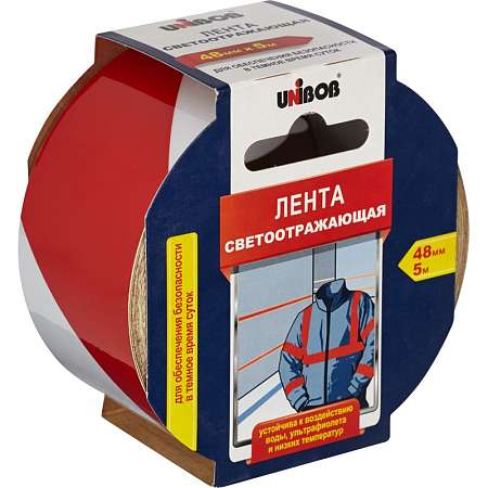 Лента светоотражающая 48мм* 5м красно белая Unibob арт 48984