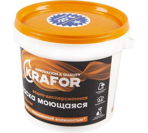 Краска Krafor интерьерная моющаяся супербелая  1,5кг 42164